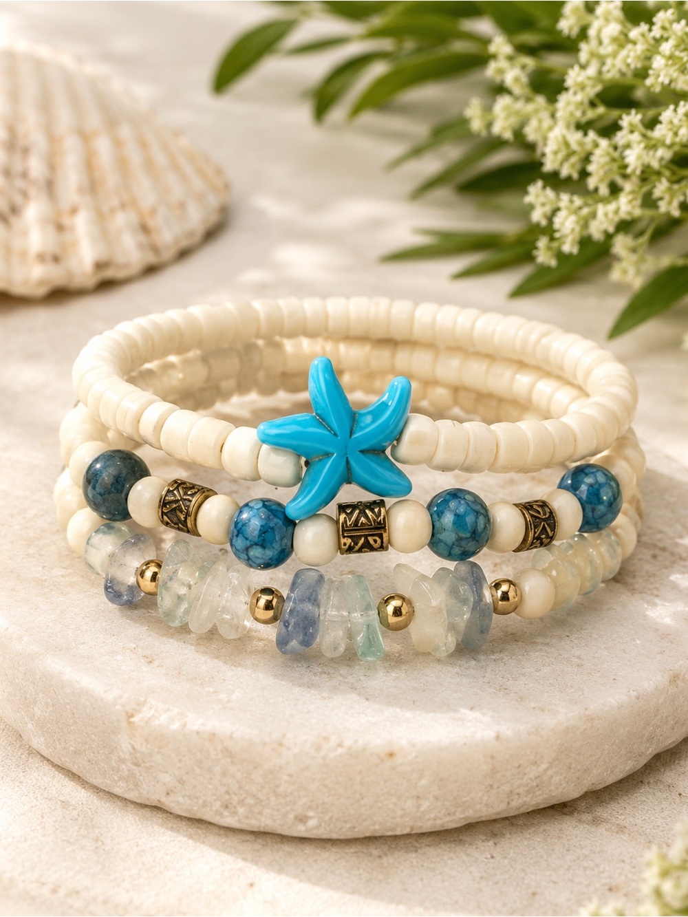 Custom Set of 3 Bracelet Stack - Blue Starfish